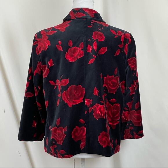 Talbots Black W Red Floral Pure Cotton Velvet Party Event Jacket NWOT Size 10 - Picture 5 of 12